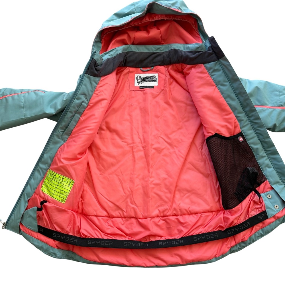 Spyder‎ Kids Insulated Ski Snowboard Jacket Teal Pink Hooded Winer Size 18 XS/S - Picture 11 of 14